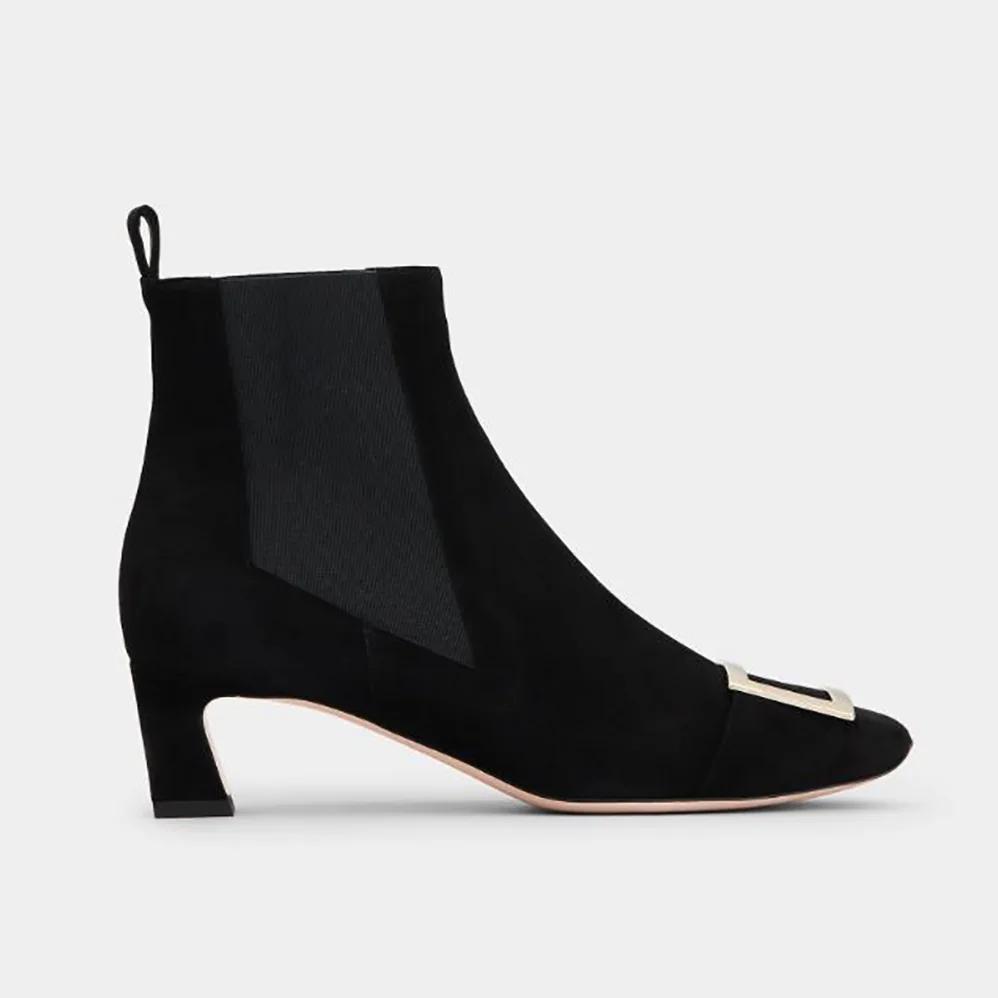 Roger Vivier Trompette Metal Buckle Chelsea Booties in Suede for Women
