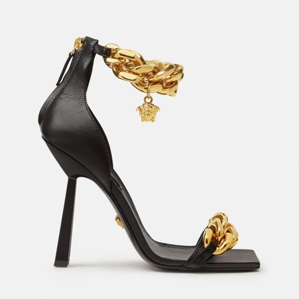 Versace Medusa Chain Nappa Leather Sandals in 11cm Heel for Women in Black