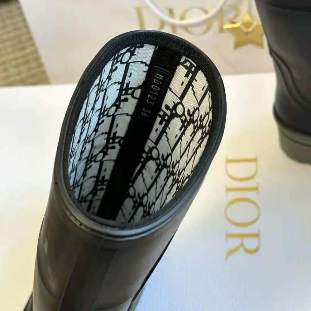 Dior Diorunion Rain Boot Black and Khaki Two-Tone Rubber with Dior Union Motif for Women
