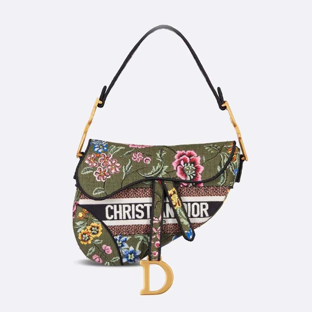 Dior Saddle Bag Green Multicolor Dior Petites Fleurs Embroidery for Women Dior Saddle Bag Green Multicolor Dior Petites Fleurs Embroidery for Women