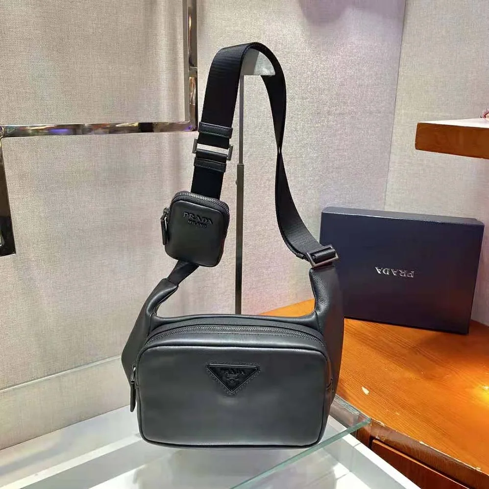 Prada Leather Shoulder Bag for Men in Black Prada Leather Shoulder Bag for Men in Black