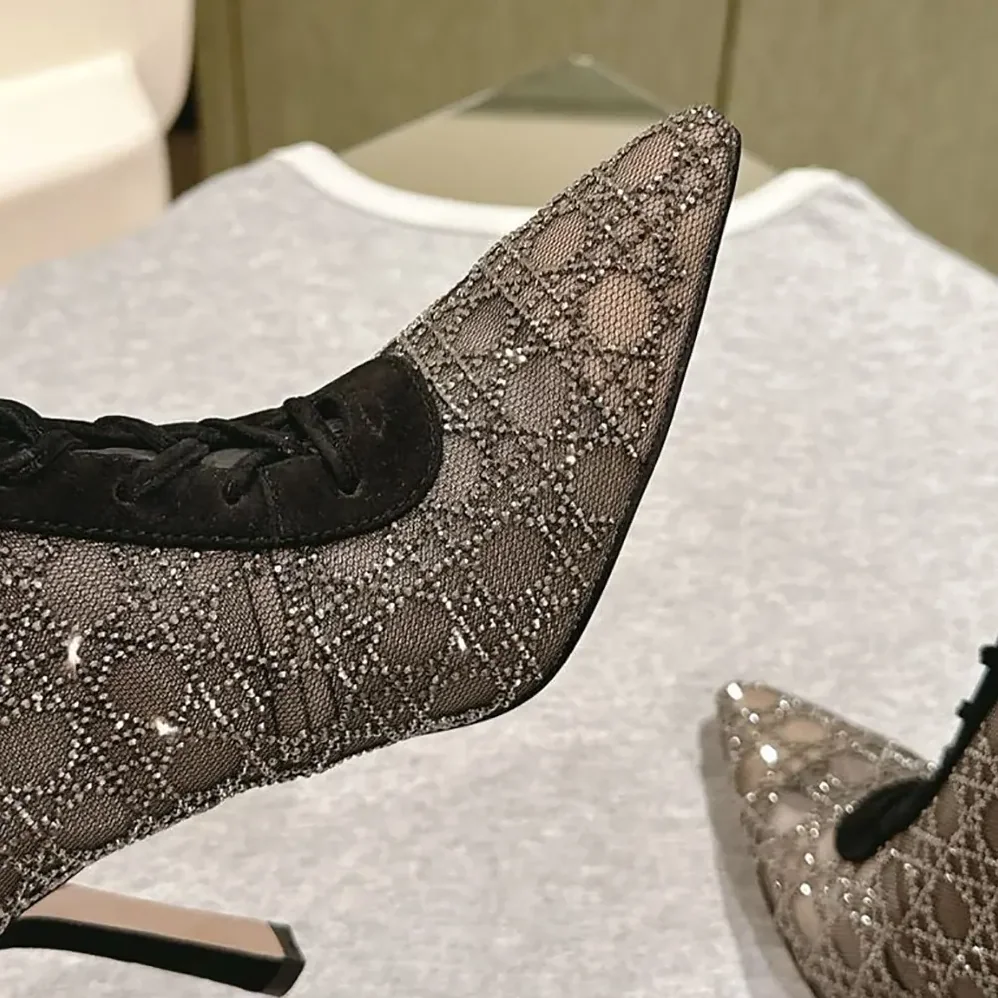 Dior Naughtily-D Heeled Ankle Boot Transparent Mesh for Women in Black
