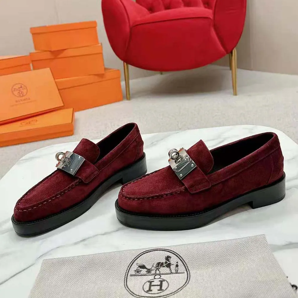 Hermes Hot Loafer in Suede Goatskin for Men in Maroon