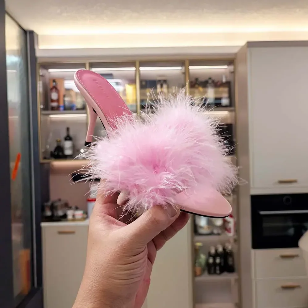 Balenciaga Boudoir 70mm Sandal in Pink Feathers for Women Balenciaga Boudoir 70mm Sandal in Pink Feathers for Women