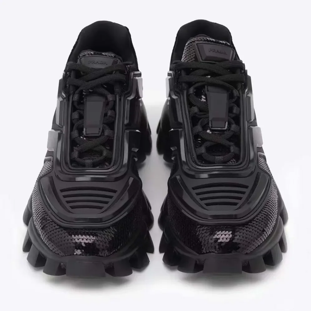 Prada Cloudbust Thunder Sequin Lug-Sole Sneakers for Unisex in Black