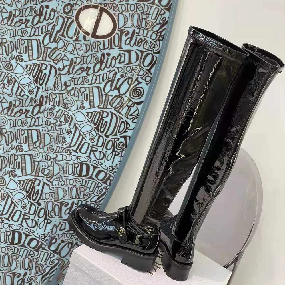 Dior D-Doll Thigh Boot Black Crinkled and Stretch Patent Calfskin for Women Dior D-Doll Thigh Boot Black Crinkled and Stretch Patent Calfskin for Women