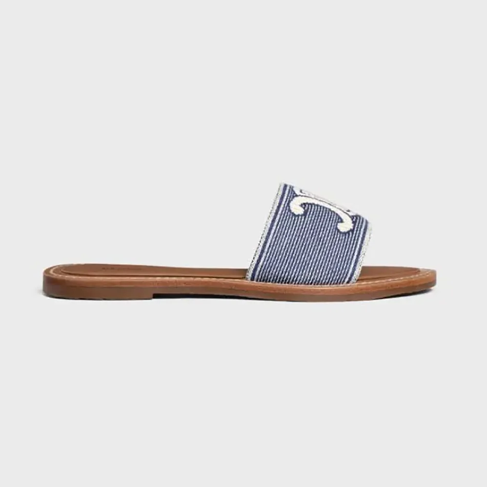 Celine Lympia Mule in Striped Textile with Triomphe for Women