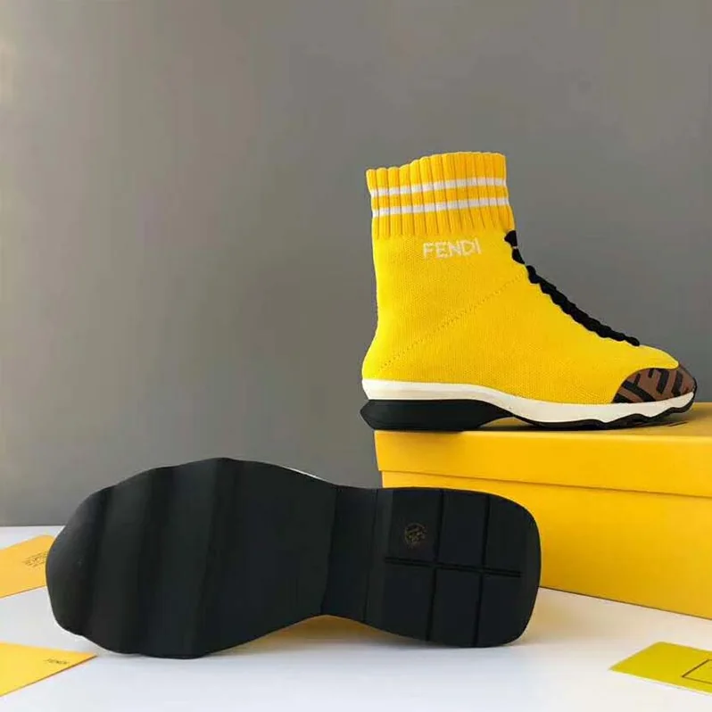 Fendi Shoes Pale Fabric Sneaker Boots for Women in Yellow