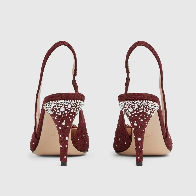 Gucci Slingback Pump With Crystal Horsebit Rosso Ancora Red