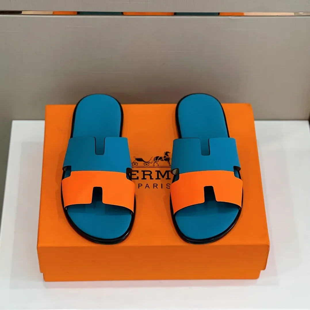 Hermes Izmir Sandals Blue in Orange Hermes Izmir Sandals Blue in Orange