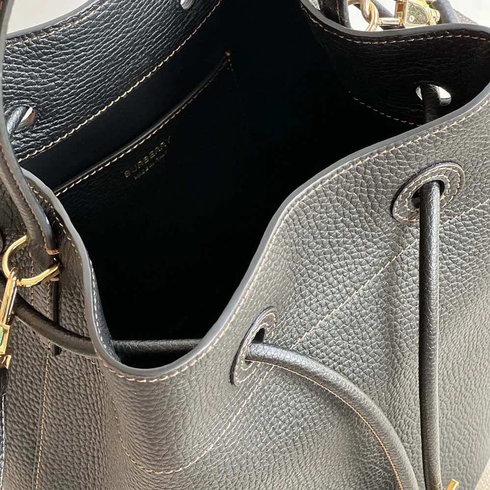 Burberry Grainy Leather Small TB Bucket Bag for Women in Black Burberry Grainy Leather Small TB Bucket Bag for Women in Black