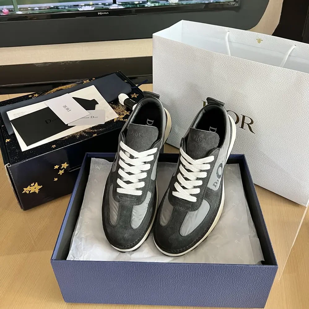Dior Squash Sneaker Black Suede Calfskin and Gray Technical Fabric for Unisex