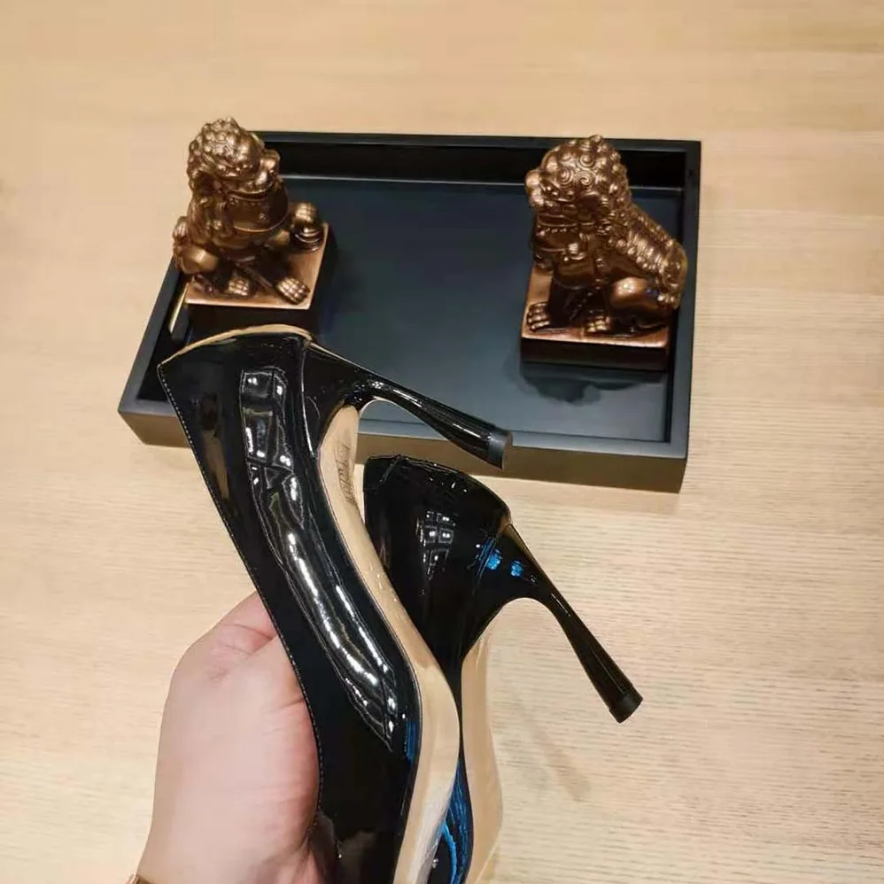 Jimmy Choo Brittany 100 Black Naplack Pumps with Angled Heel for Women
