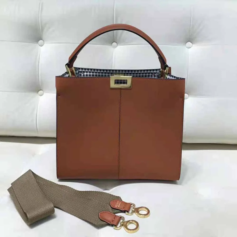 Fendi Peekaboo X-Lite Medium Brown Leather and Check Bag for Women