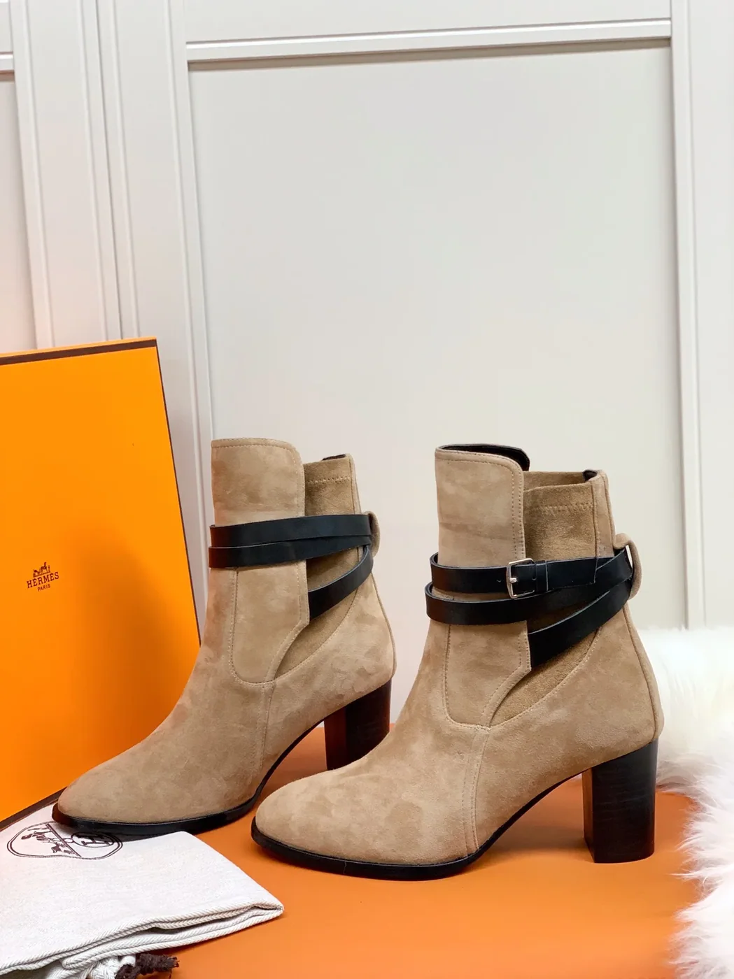 Hermes Frenchie 70 Ankle Boots Beige /
