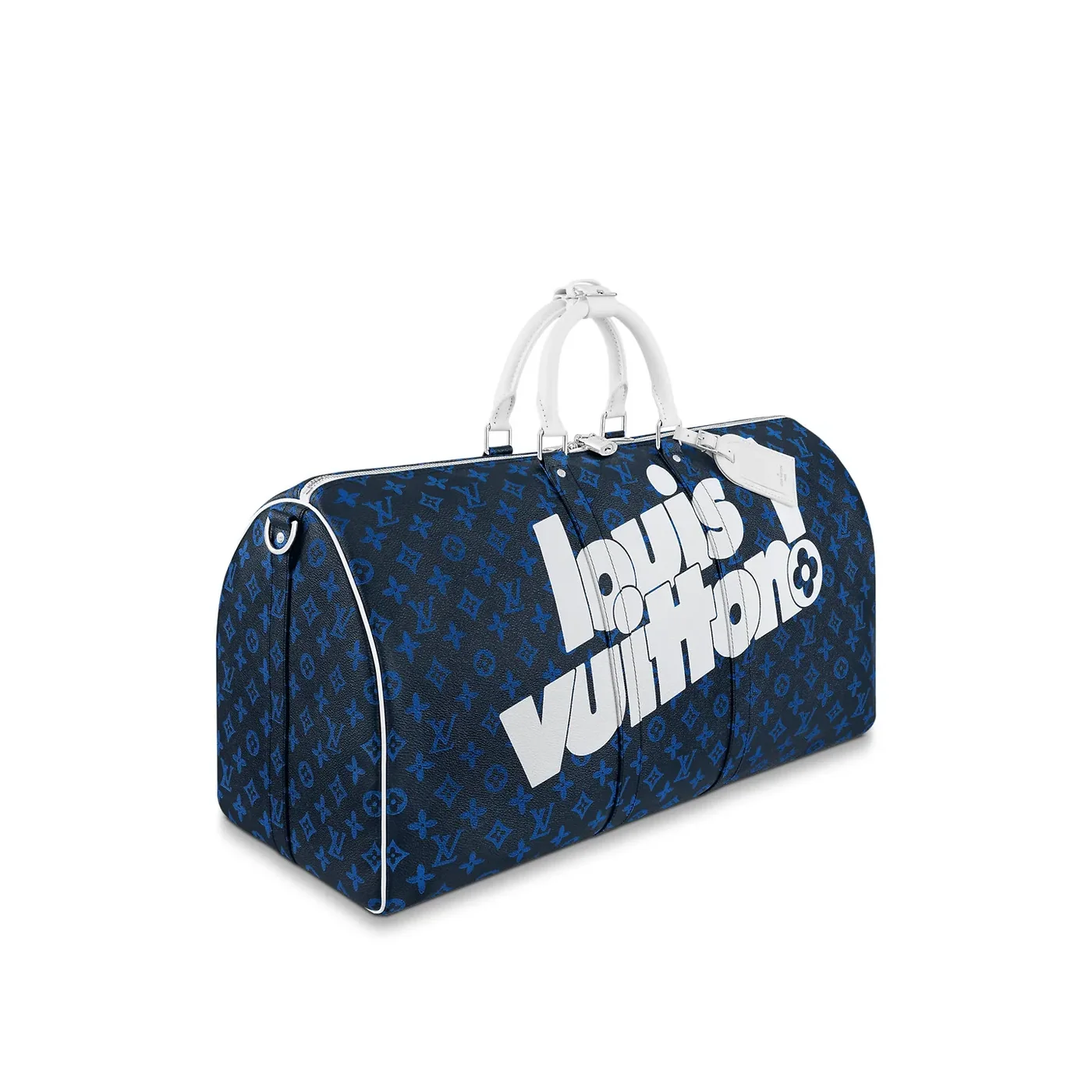 Louis Vuitton Keepall Bandouliere 55 Travel Bag in Blue Silver Hardware