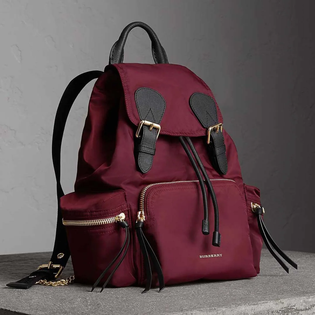 Burberry Medium Rucksack in Technical Nylon and Leather in Maroon