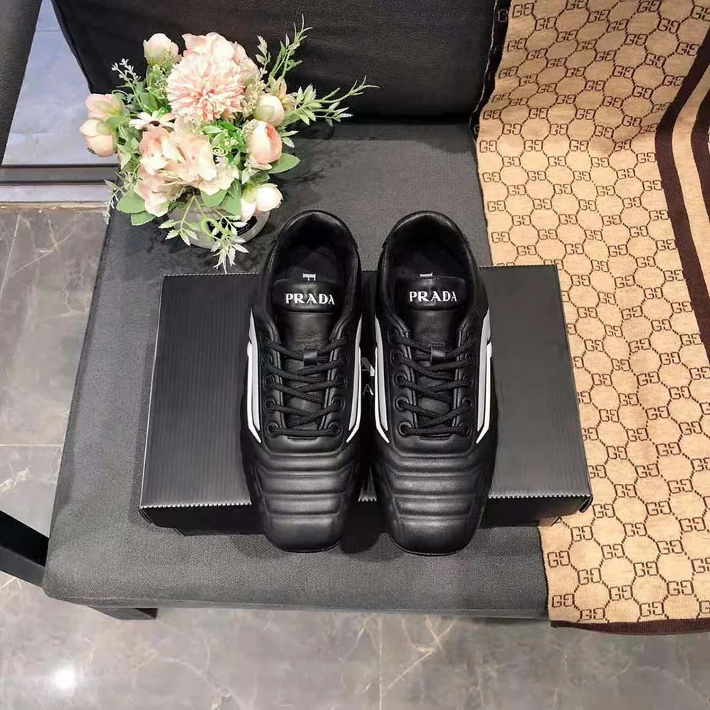 Prada Rev Leather Sneakers for Women in Black Prada Rev Leather Sneakers for Women in Black