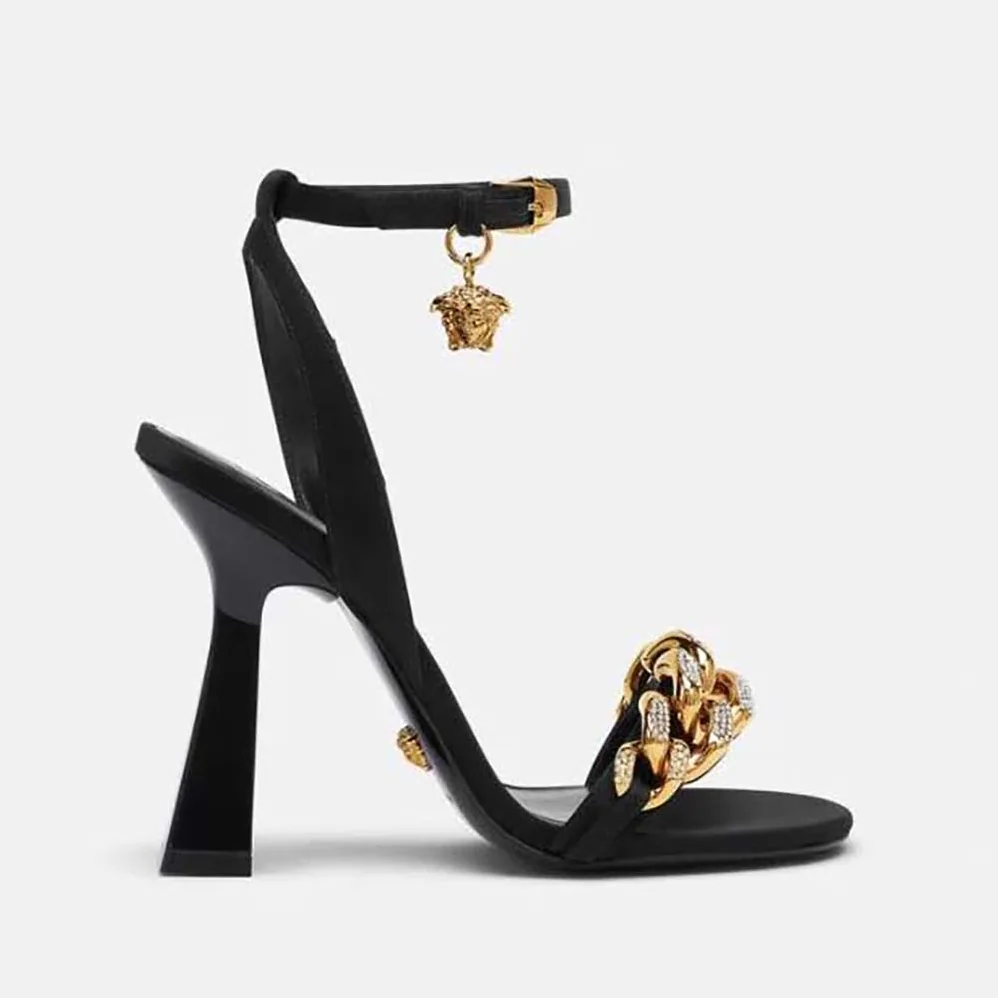 Versace Medusa Chain High Heel Sandals for Women in Black Versace Medusa Chain High Heel Sandals for Women in Black