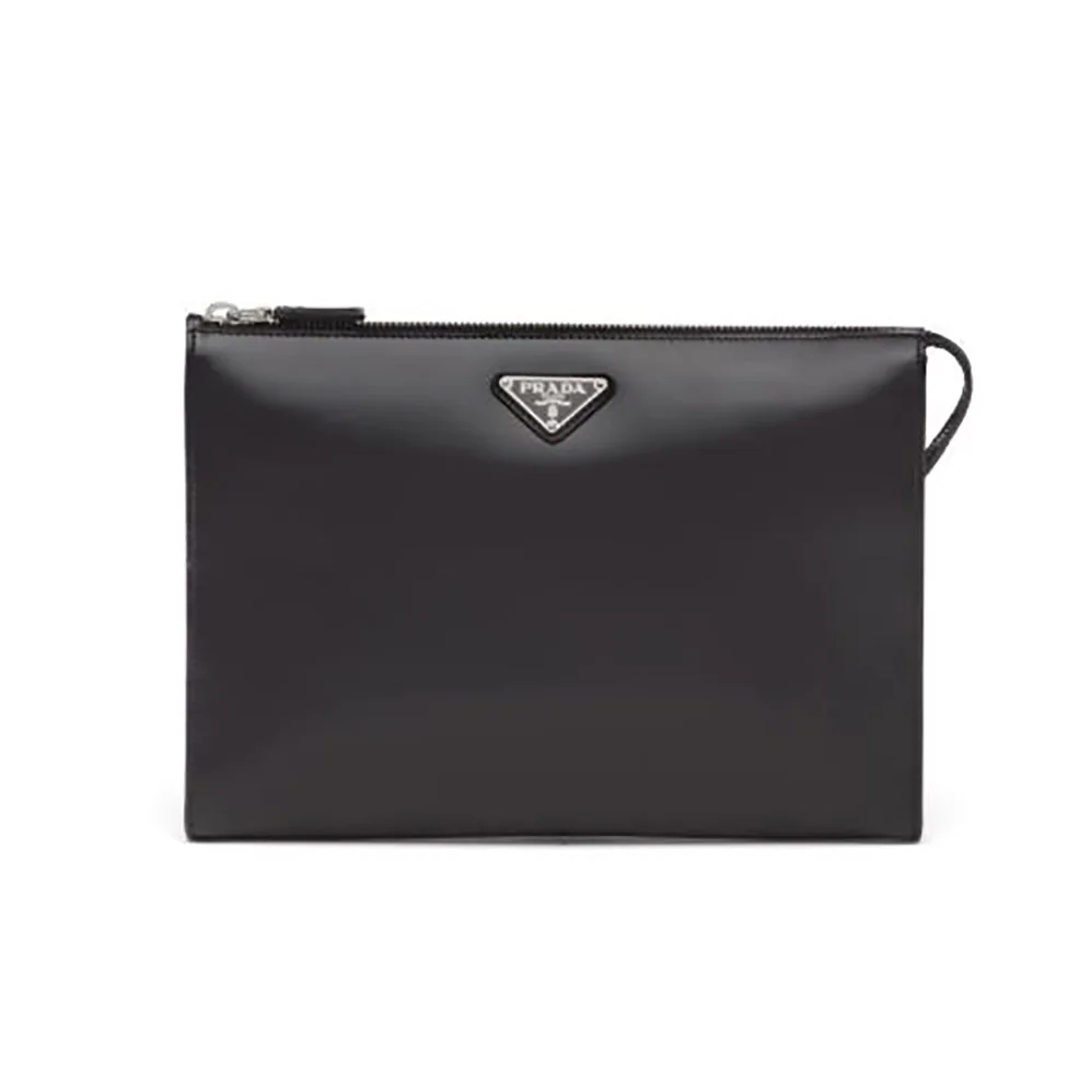Prada Brushed Leather Pouch for Men in Black Prada Brushed Leather Pouch for Men in Black
