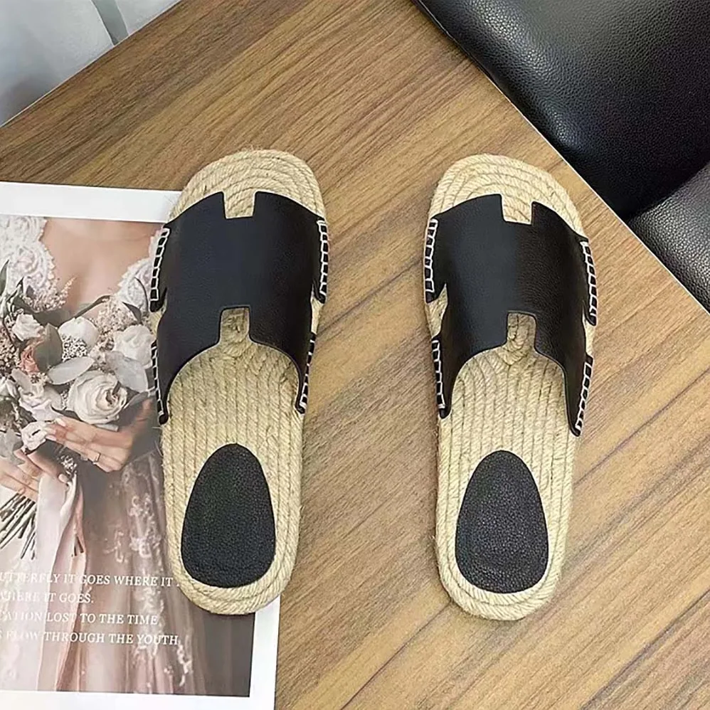 Hermes Catalya Espadrille in Calfskin with Rope Sole and “H” Cut-out for Unisex in Black