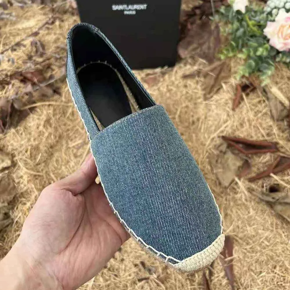Saint Laurent YSL Ysl Embroidered Espadrilles in Denim for Women in Navy