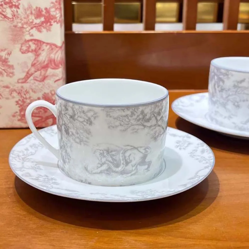Dior Teacup Saucer Gray Toile De Jouy for Unisex Dior Teacup Saucer Gray Toile De Jouy for Unisex