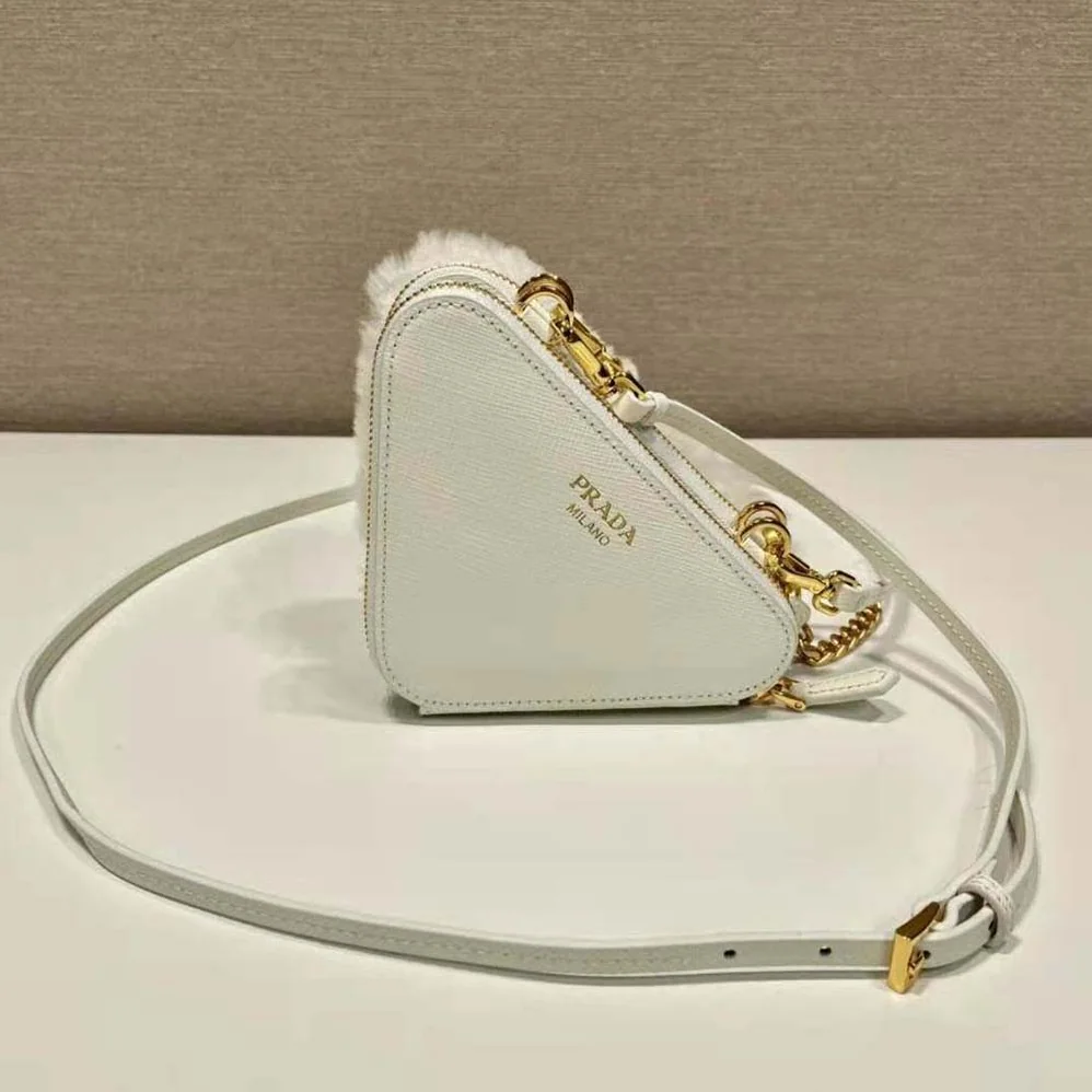 Prada Shearling and Saffiano Leather Mini-Pouch for Women in White