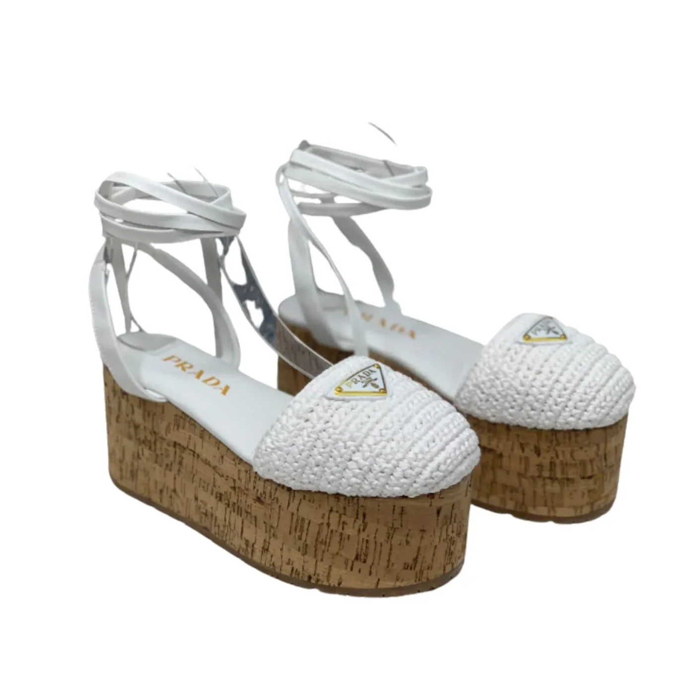 Prada Crochet Wedge Sandals White Prada Crochet Wedge Sandals White