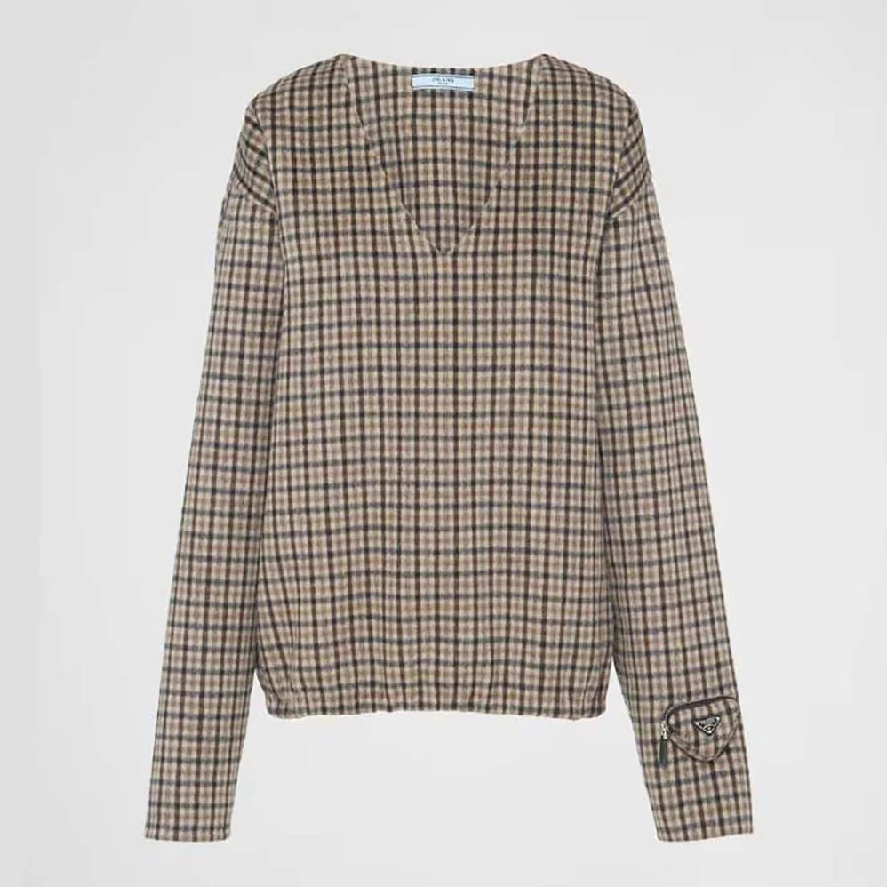 Prada Cashgora Check Top with Triangle logo for Women Prada Cashgora Check Top with Triangle logo for Women