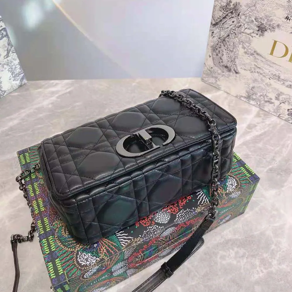 Dior Medium Dior Caro Bag Black Quilted Macrocannage Calfskin for Women