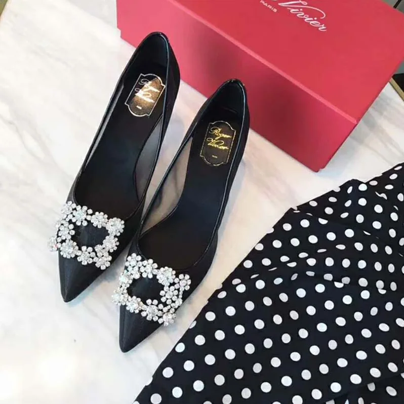 Roger Vivier Flower Strass Buckle Net Pumps 60mm Heel for Women