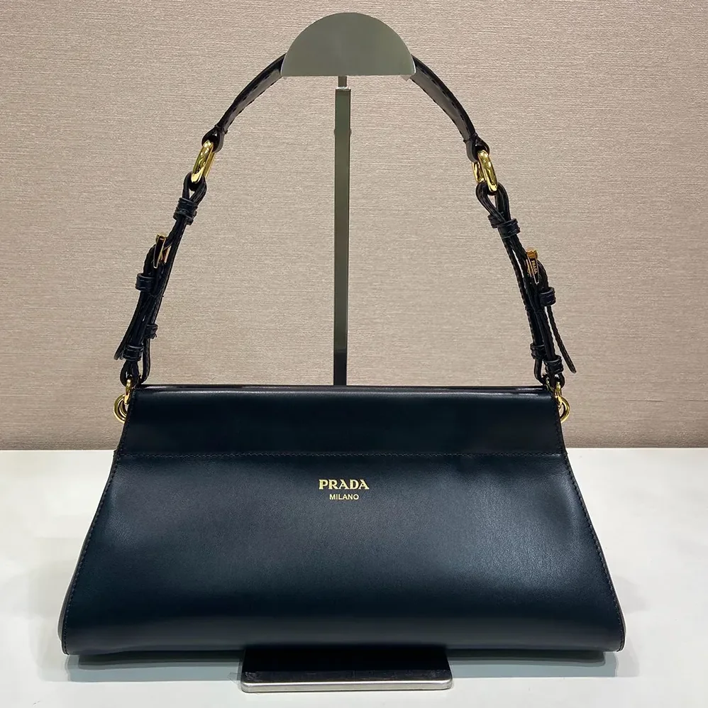 Prada Enchaîné Medium Leather Bag for Women in Black