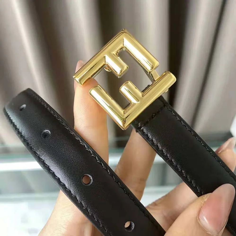 Fendi Thin Belt with Loop and FF Stud Buckle for Women in Black