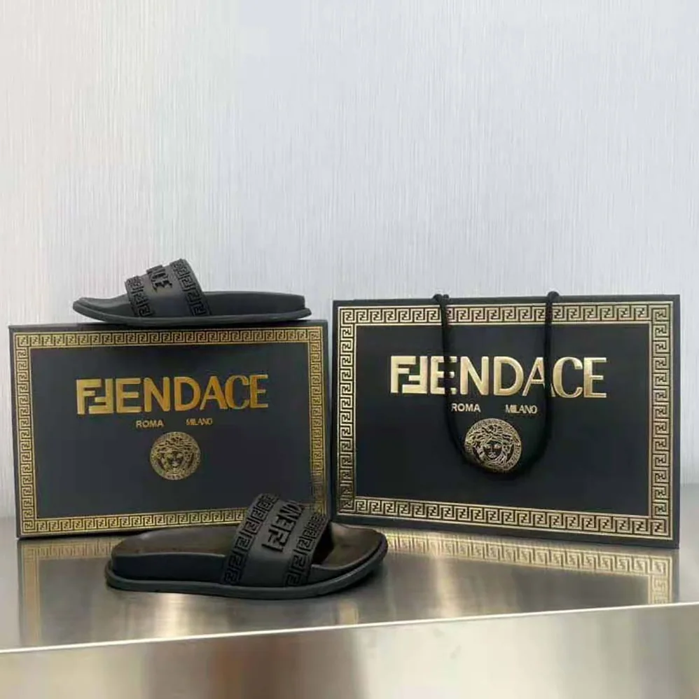 Versace Fendace Logo Sliders for Unisex in Black