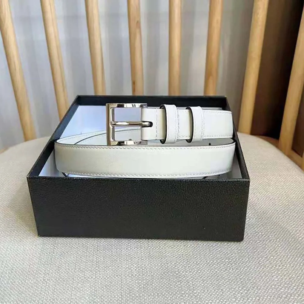 Prada N Leather Belt with Enameled-metal Triangle Logo for Unisex in White