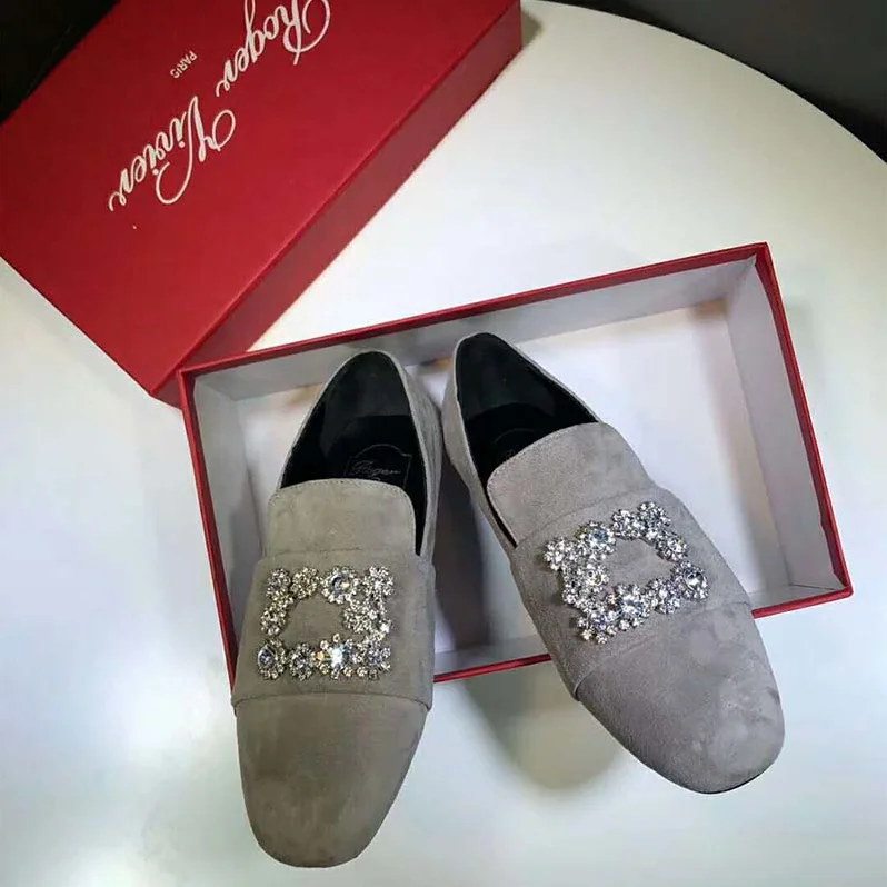 Roger Vivier Shoes Flower Strass Loafers in Silk for Women in Silver