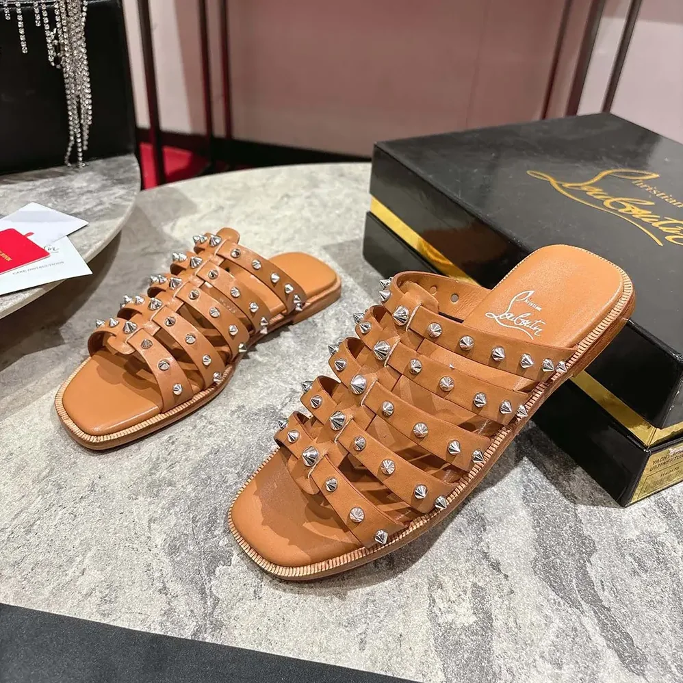 Christian Louboutin Charja Mules Waxed Calf Leather for Women in Brown Christian Louboutin Charja Mules Waxed Calf Leather for Women in Brown