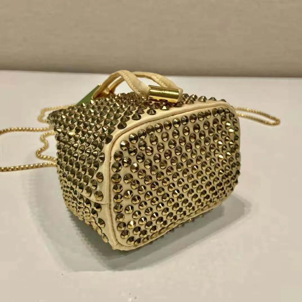 Prada Embellished Satin Mini-Pouch for Women in Gold Prada Embellished Satin Mini-Pouch for Women in Gold
