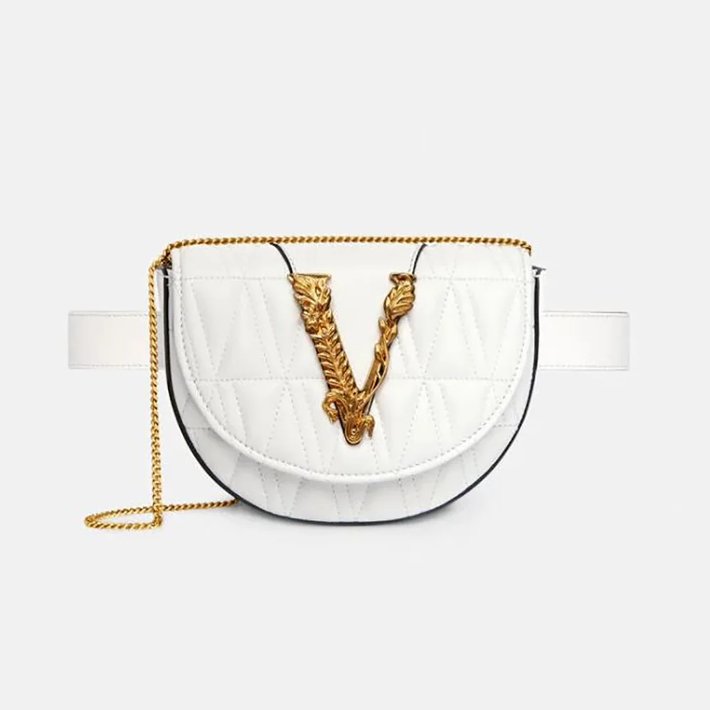 Versace Virtus Quilted Belt Bag in Calfskin Leather for Women in White