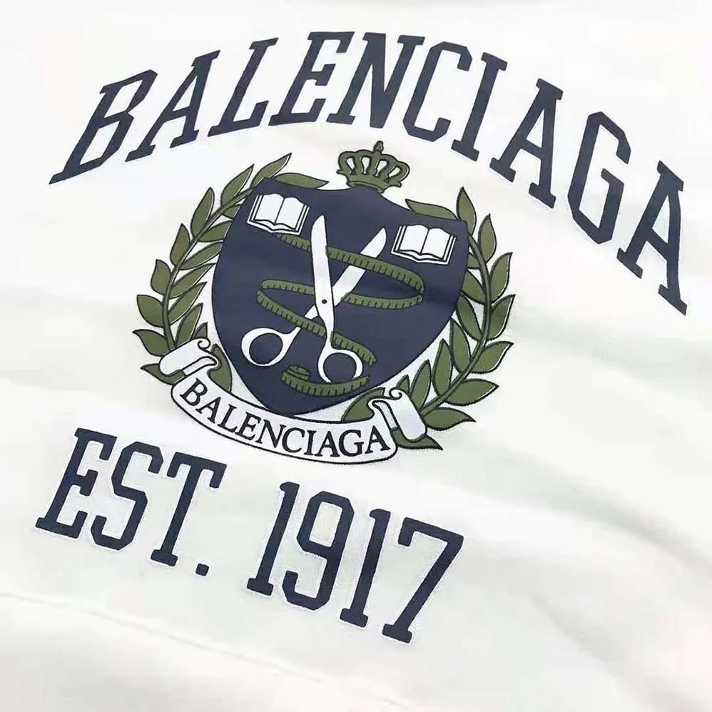 Balenciaga College Wide Fit Hoodie in off-white and Dark Blue Medium Fleece for Men Balenciaga College Wide Fit Hoodie in off-white and Dark Blue Medium Fleece for Men