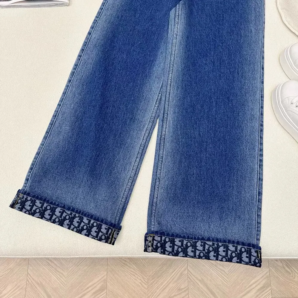 Dior Flared Jeans Blue Stonewashed Cotton Denim with Dior Oblique Interior for Women