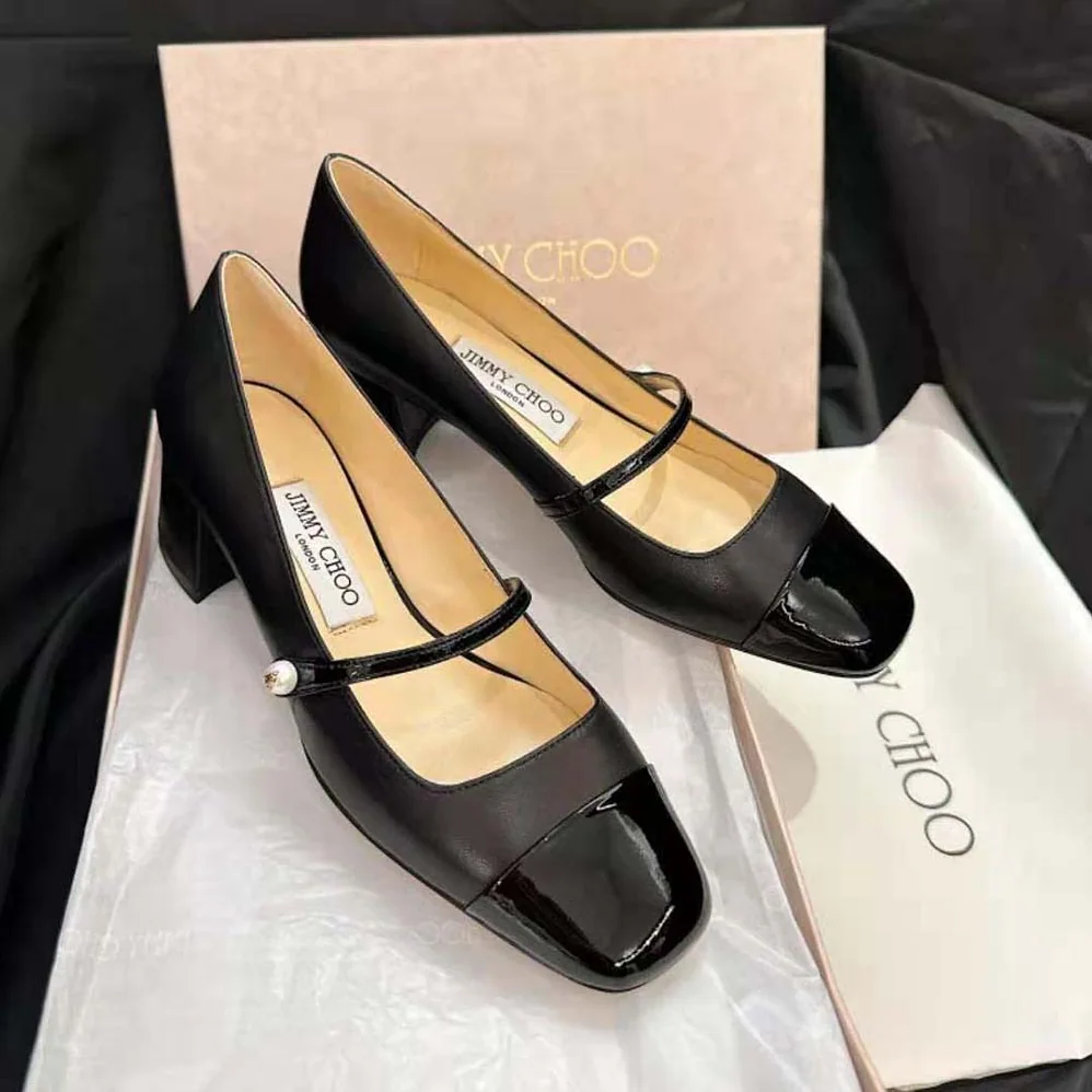 Jimmy Choo Elisa 45 Black Nappa and Patent Leather Pumps for Women Jimmy Choo Elisa 45 Black Nappa and Patent Leather Pumps for Women