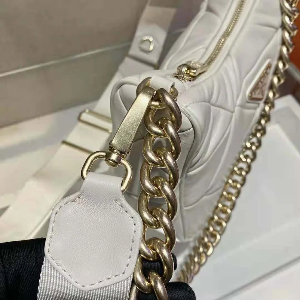 Prada System Nappa Leather Patchwork Shoulder Bag for Women in White Prada System Nappa Leather Patchwork Shoulder Bag for Women in White