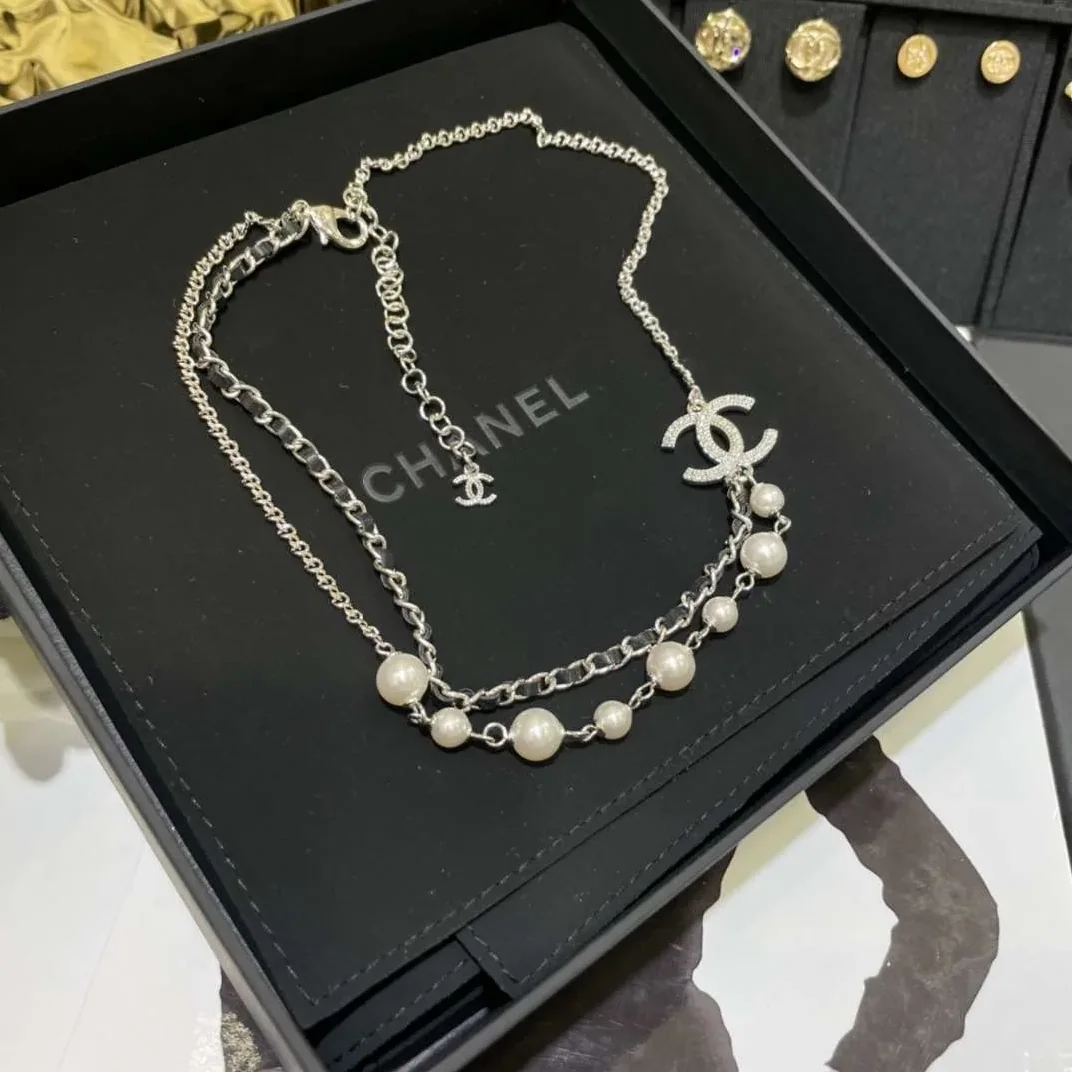 Chanel CC Double Layer Necklace White Chanel CC Double Layer Necklace White