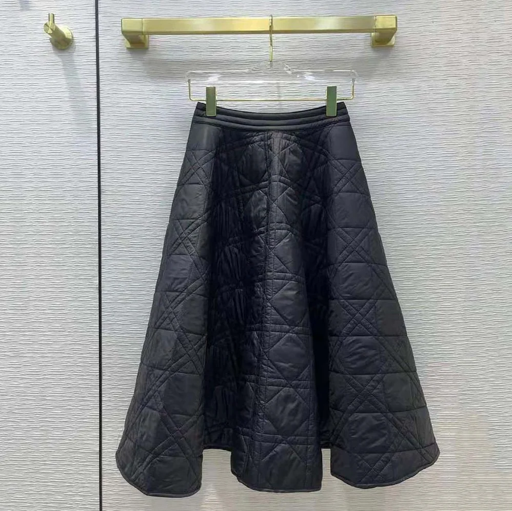 Dior Macrocannage Mid-Length skirt Black Quilted Technical Taffeta for Women