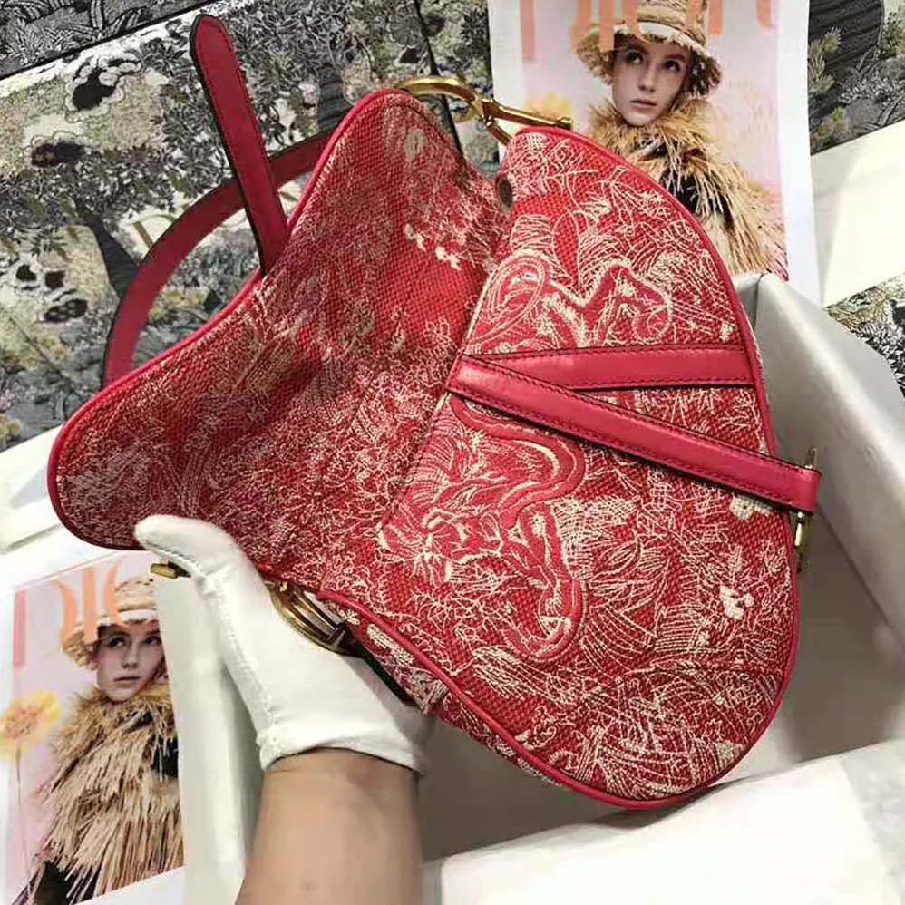 Dior Saddle Bag Toile DE Jouy Reverse Jacquard for Women in Red