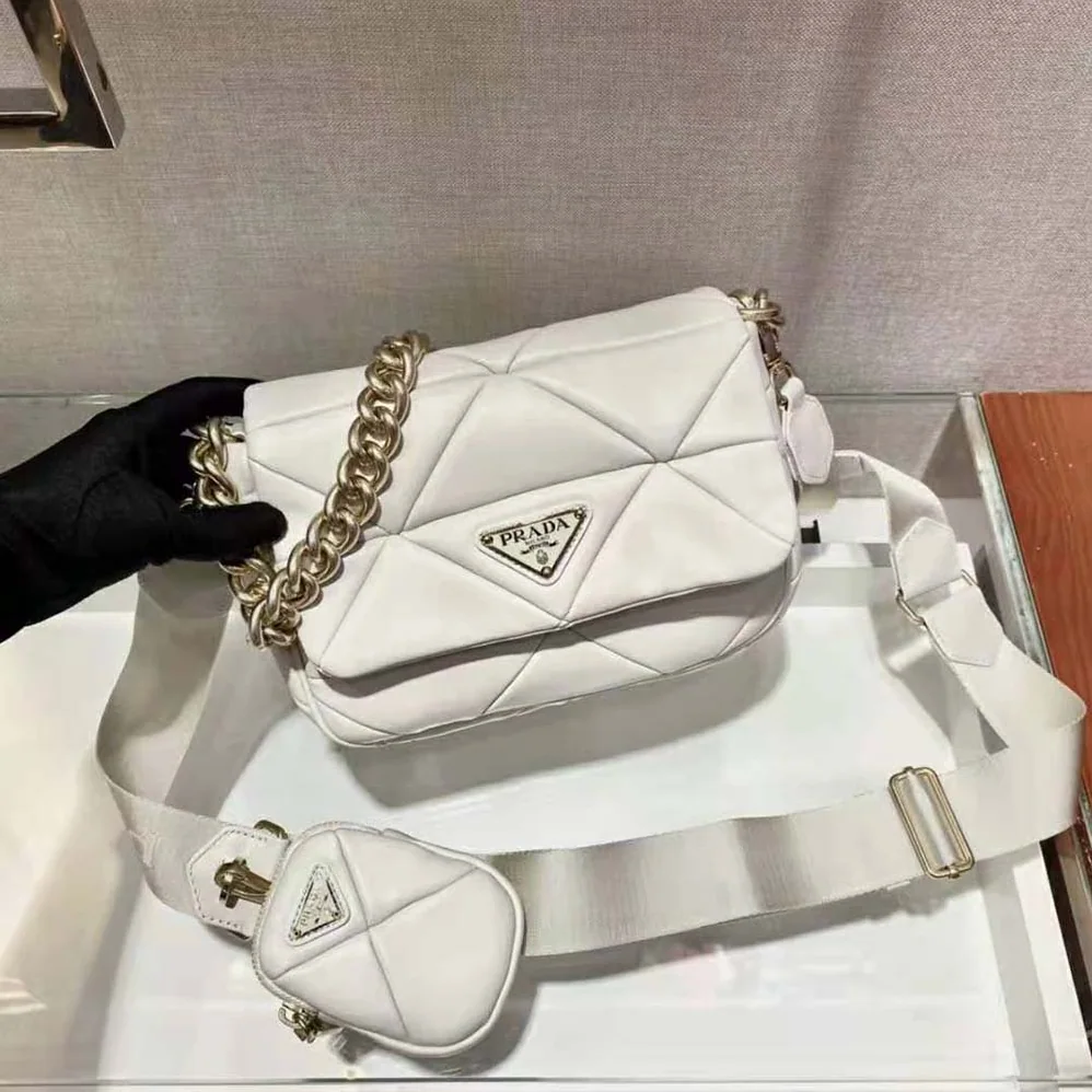 Prada System Nappa Leather Patchwork Bag for Women in White Prada System Nappa Leather Patchwork Bag for Women in White