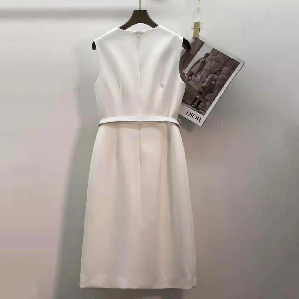 Fendi White Wool and Silk Dress with Fitted Waist and Cross for Women in Over Skirt