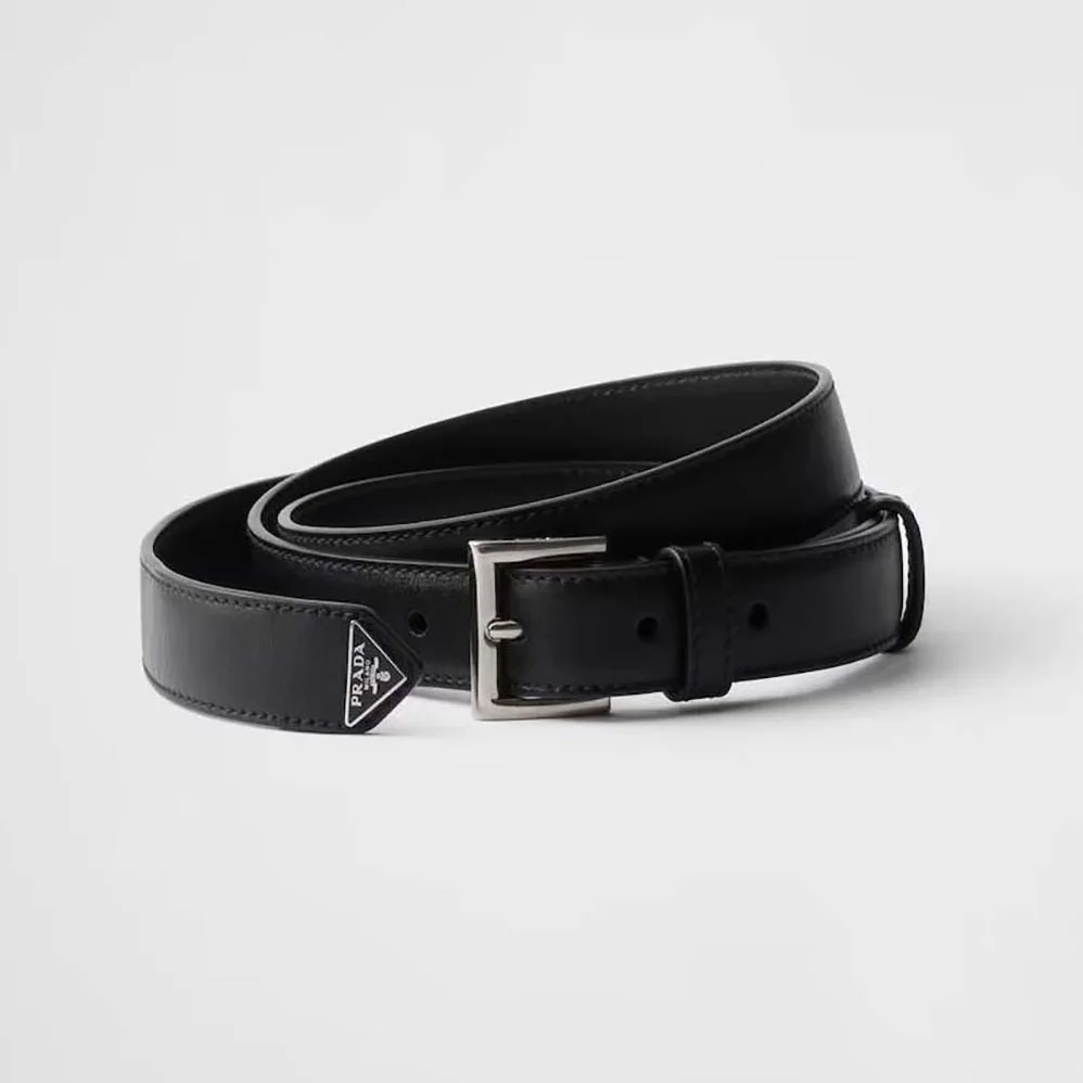 Prada N Leather Belt with Enameled-metal Triangle Logo for Unisex in Black